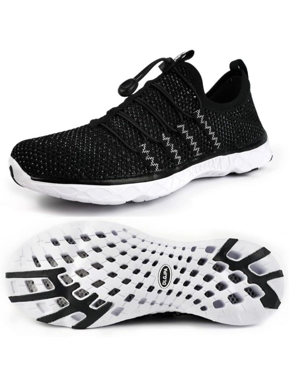 Men's Black White Quick Drying Aqua Water Lace-Up Athletic Woven Walking Sneaker